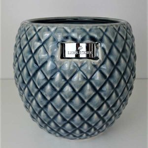 Keramik Übertopf blau mit Silber Label 1